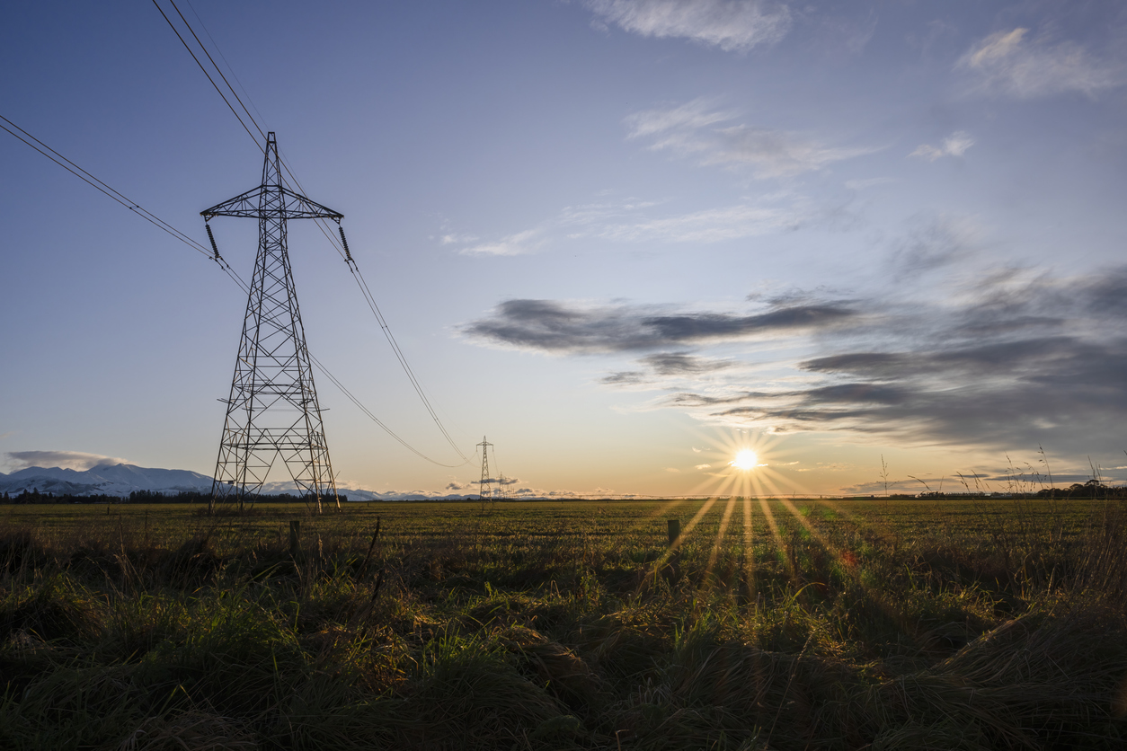 Transmission lines at sunrise